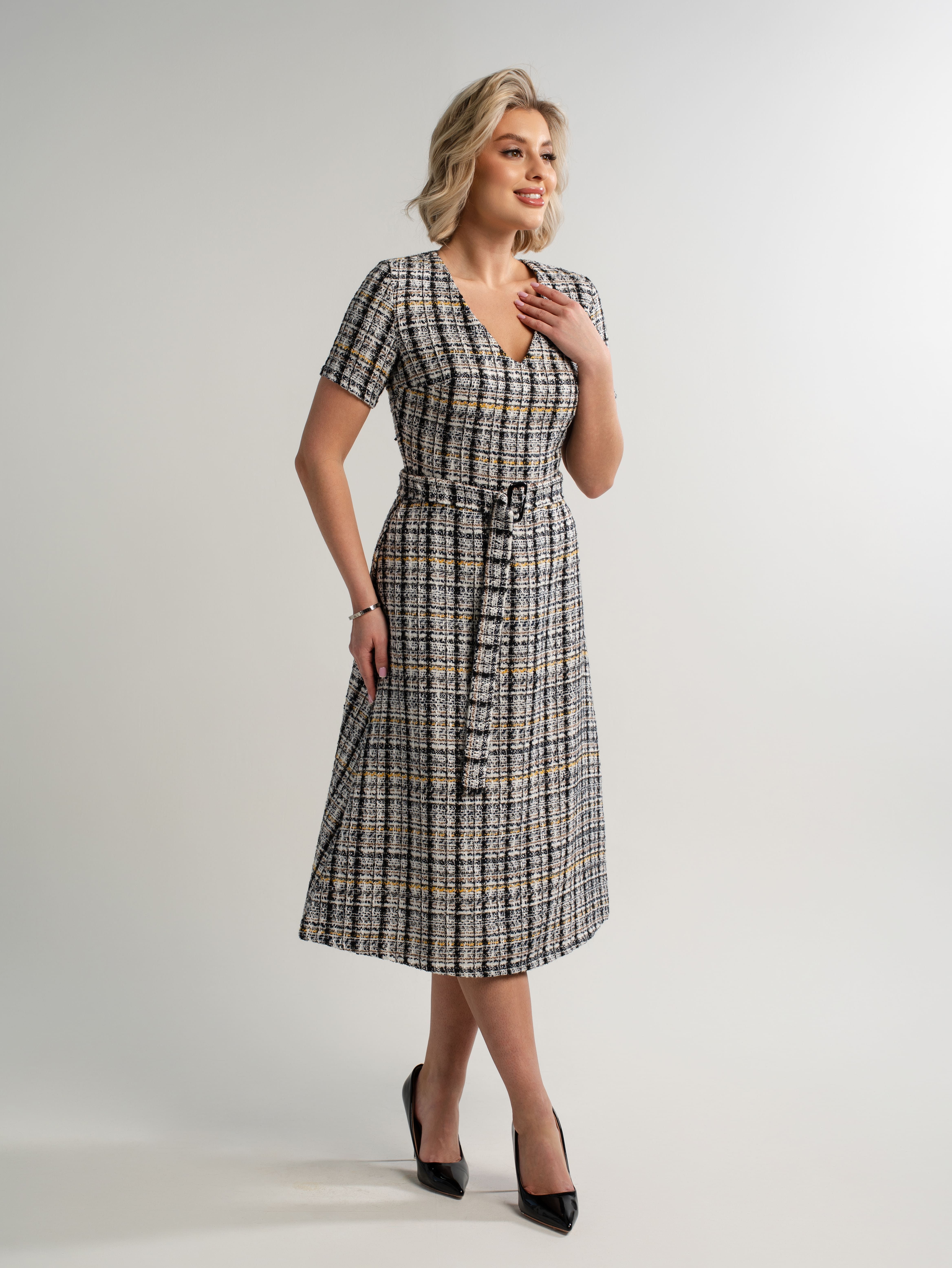 Платье твидовое Парижанка (серое) П15093-10М