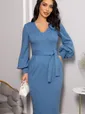 Платье с поясом Безупречный силуэт (синее) П14512-10М